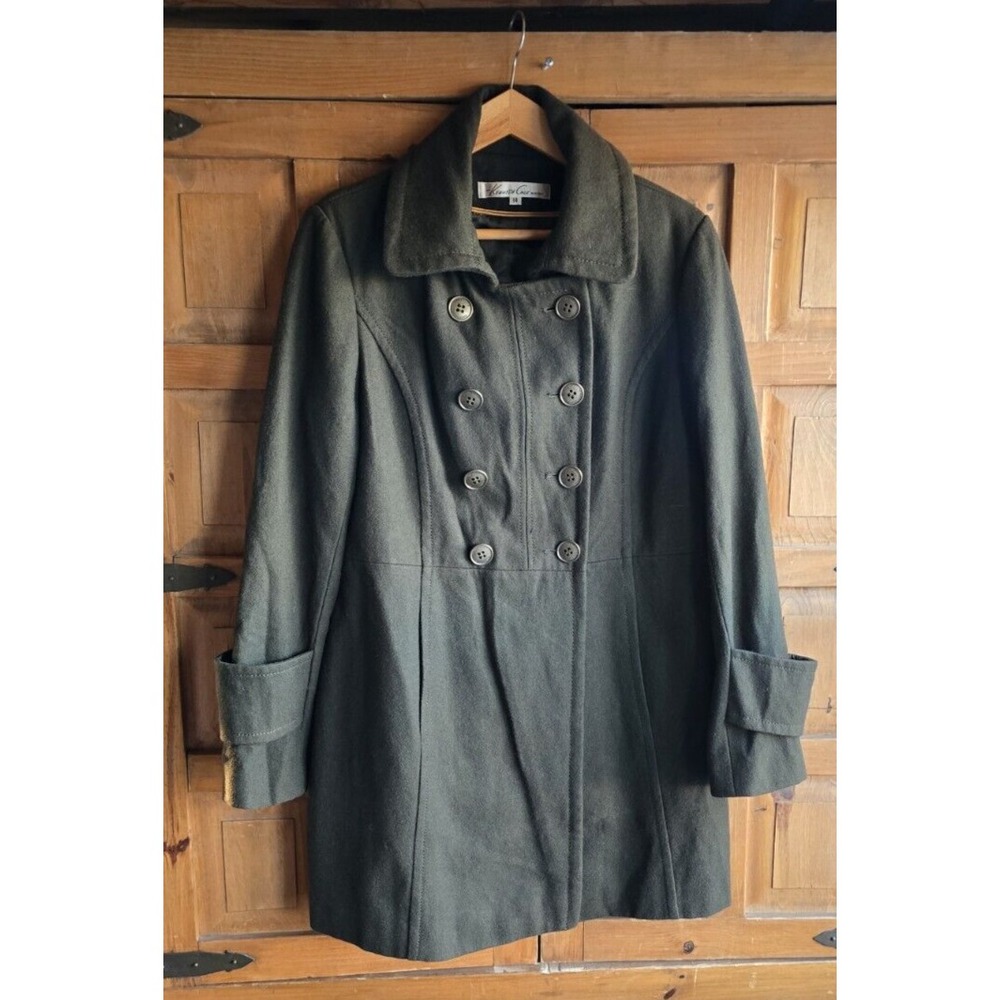 Kenneth Cole New York Womens Coat Wool Blend Olive Green Size 14